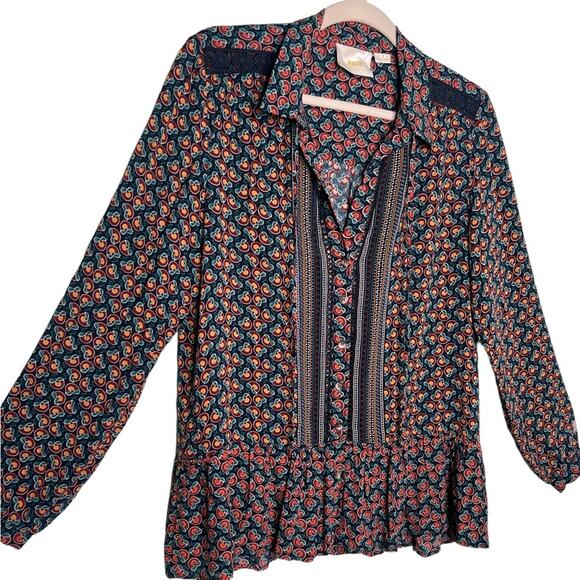 Anthropologie Maeve Janie Flounced Peasant Button Front Blouse Size 4 - Picture 3 of 11